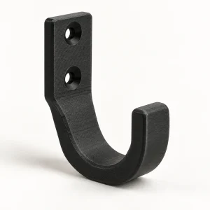 Black 3D-printed under-desk hook